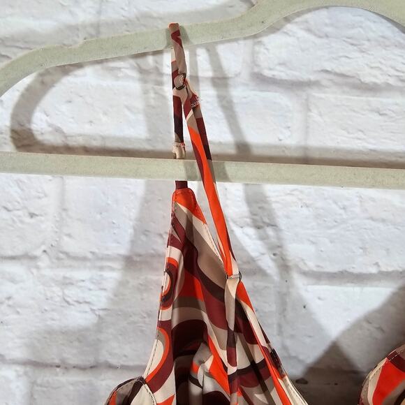 A Forever 21 Womens Y2K Retro Orange Swirl Corset Crop Top Tank Size S Satin - Picture 6 of 9